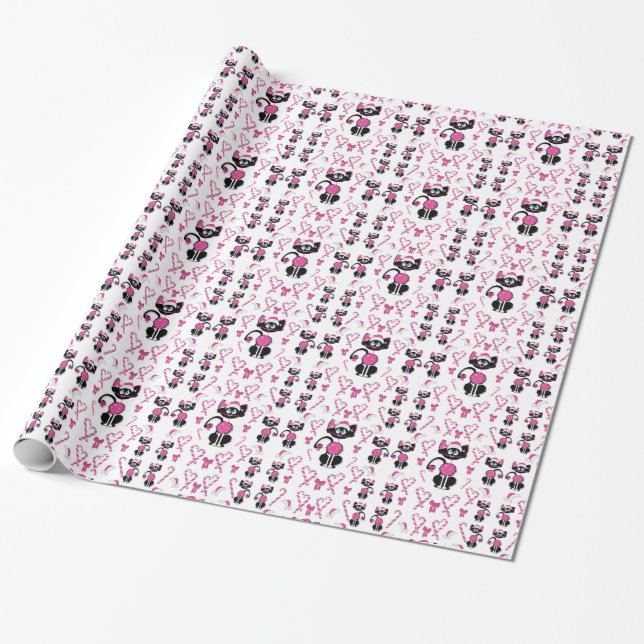 Papier Cadeau Papier d'emballage rose de Kitty de Noël (Déroulé)