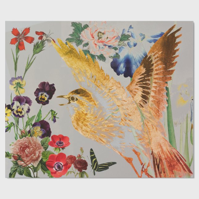 Papier Cadeau Papier d'emballage ROSE de l'OISEAU BUTTERFLIIES (Plat)
