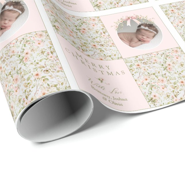 Papier Cadeau Papier d'emballage rose floral Coquette (Coin rond)