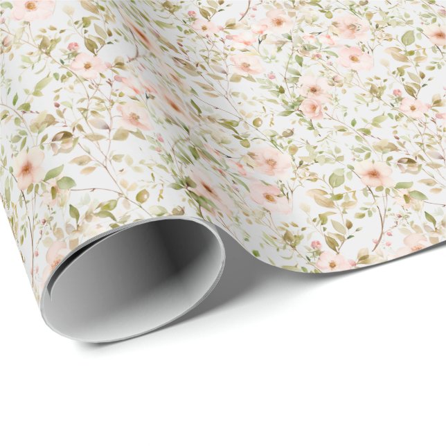 Papier Cadeau Papier d'emballage rose floral Coquette (Coin rond)