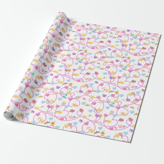 Papier Cadeau papier d'emballage rose princesse couronne (Déroulé)