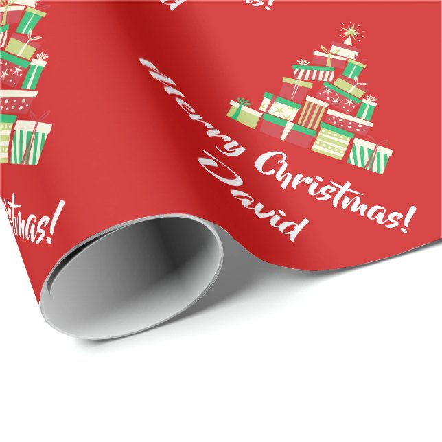 Papier Cadeau Papier d'emballage rouge d'arbre de Joyeux Noël (Coin rond)