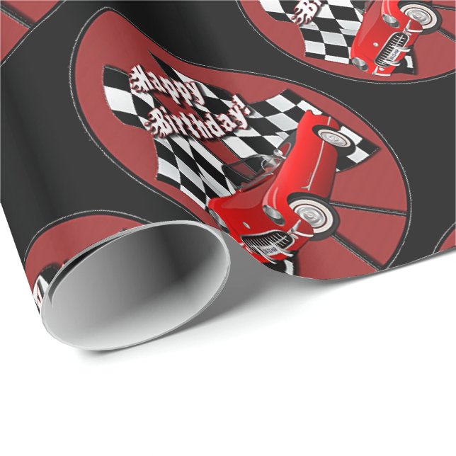 Papier Cadeau Papier d'emballage rouge de voiture de sport de (Coin rond)
