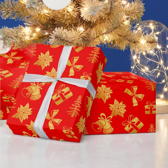 Papier Cadeau papier d'emballage rouge et or noël période de Noë (Vacances)