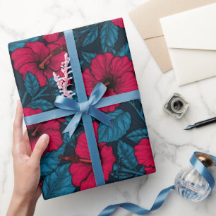 Papier Cadeau Papier d'emballage rouge hibiscus