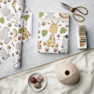 Papier Cadeau Papier d'emballage safari pour bébés animaux migno