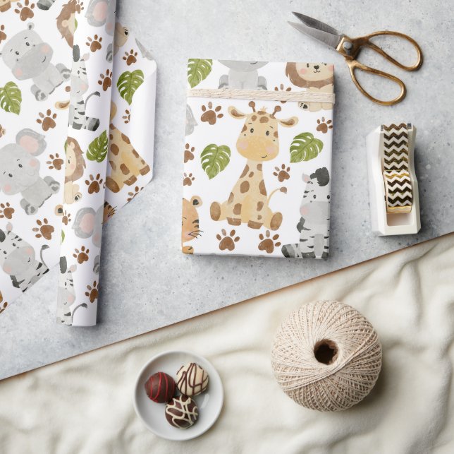 Papier Cadeau Papier d'emballage safari pour bébés animaux migno (Artisanat)