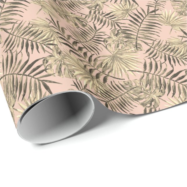 Papier Cadeau Papier d'emballage tropical feuille de palme (Coin rond)