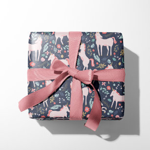 Papier cadeau licorne fond rose - Papier cadeau anniversaire fille