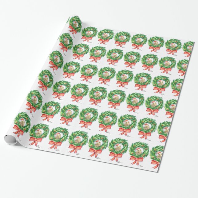 Papier Cadeau Papier d'emballage unique de Noël Kiwi et couronne (Déroulé)