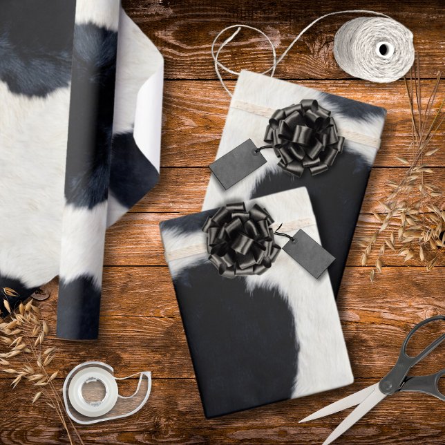 Papier Cadeau Papier d'emballage vache imprimé animal noir blanc (Créateur téléchargé)