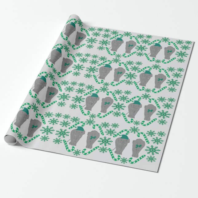 Papier Cadeau Papier d'emballage vert de Noël éléphant (Déroulé)
