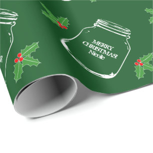 Papier Cadeau Papier d'emballage vert de pot de maçon de Joyeux