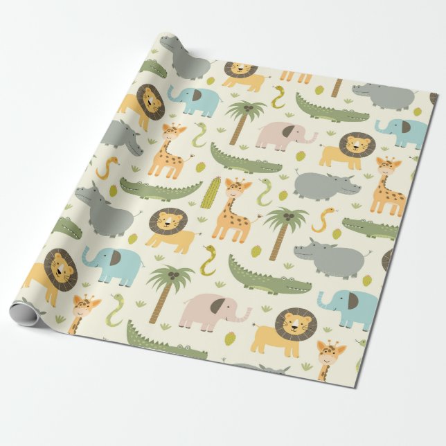 Papier Cadeau Papier d'emballage - Zoo Party (Déroulé)