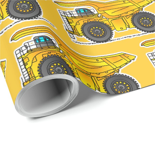 Papier Cadeau Papier d'enlèvement de camion à vidange jaune, Dum (Coin rond)