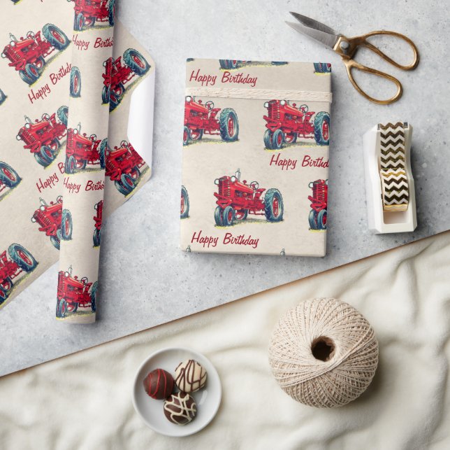 Papier Cadeau Papier d'enlèvement de tracteur Red Farm (Artisanat)