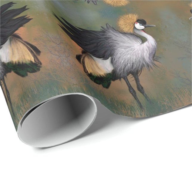 Papier Cadeau Papier d'enlèvement d'oiseaux de graine couronnée (Coin rond)