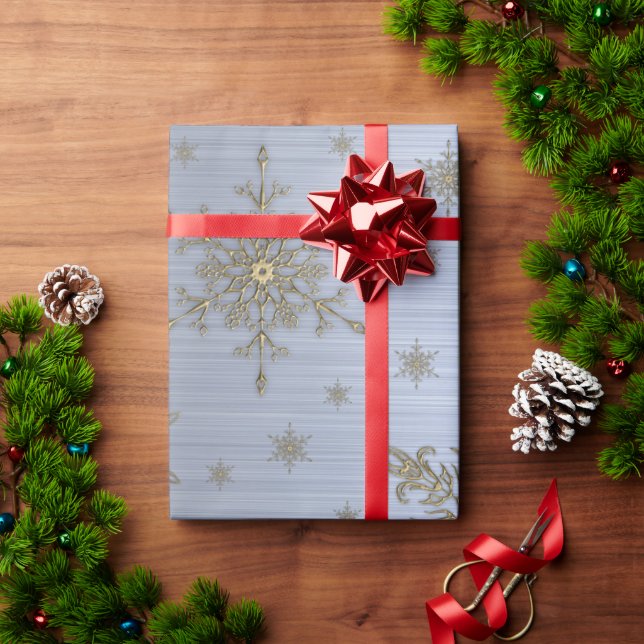 Papier Cadeau Papier d'enneigement métallique argenté Gold Snowf (Cadeau de vacances)
