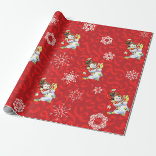 Papier Cadeau Papier d'enneigement vintage Snowman et Snowflake