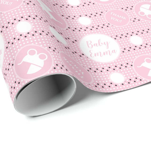 Papier Cadeau Papier d'enrobage baby shower avec poussette pour  (Coin rond)