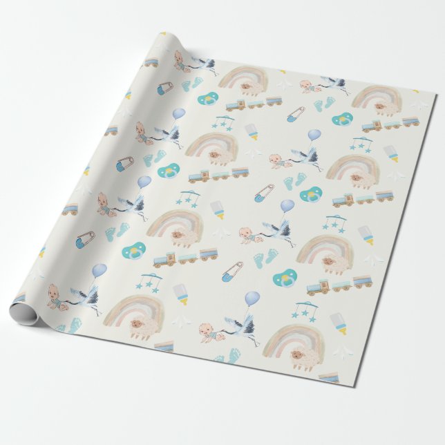 Papier Cadeau Papier d'enrobage de baby shower | Baby Boys (Déroulé)