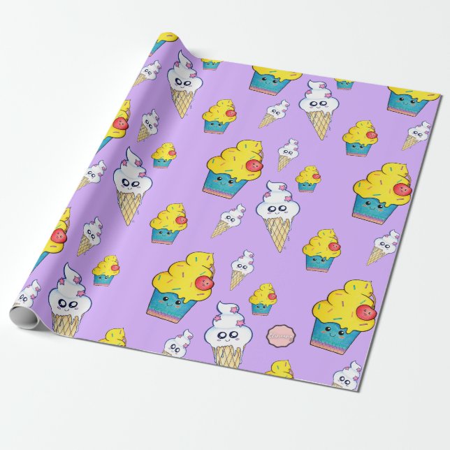 Papier Cadeau Papier d'enrobage de cône de Kawaii Cupcake et de  (Déroulé)