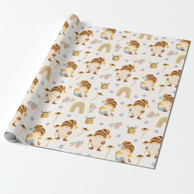 Papier Cadeau Papier d'enrobage de Gnomes de jardin (Déroulé)
