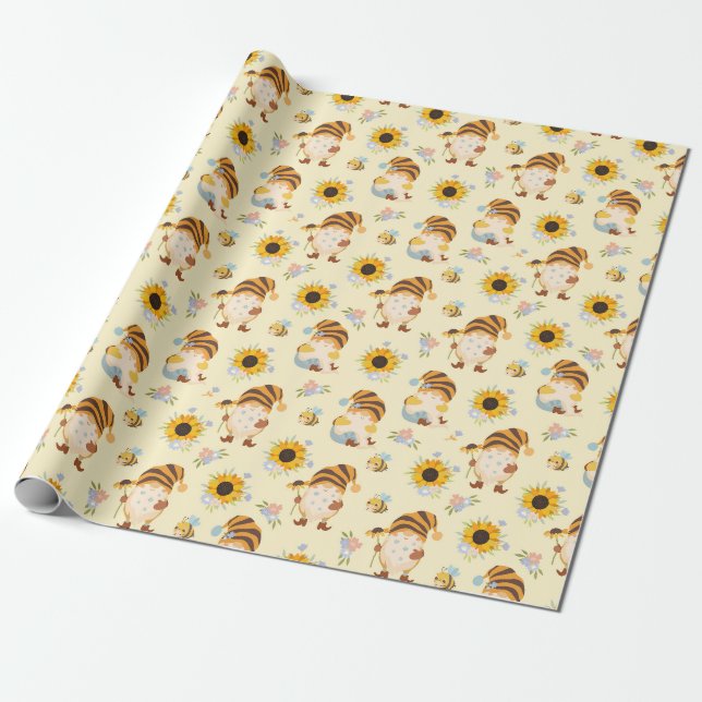 Papier Cadeau Papier d'enrobage de Gnomes de jardin (Déroulé)