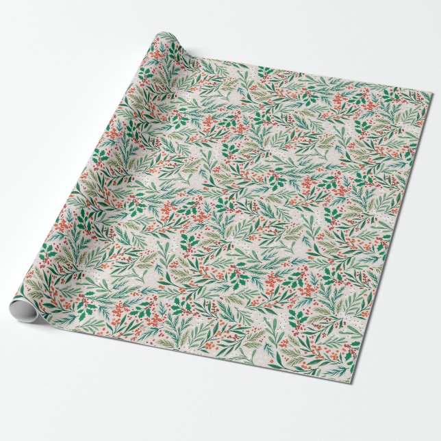 Papier Cadeau Papier d'enrobage de la branche de pin d'hiver (Déroulé)