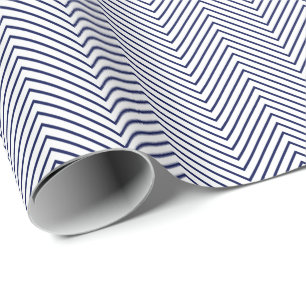 Papier Cadeau Papier d'enrobage de ligne Chevron - bleu marine s