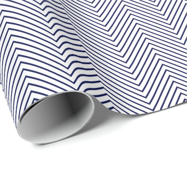 Papier Cadeau Papier d'enrobage de ligne Chevron - bleu marine s (Coin rond)