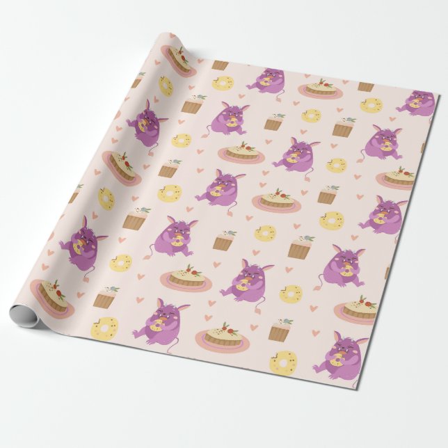 Papier Cadeau Papier d'enrobage de monstres de collation (Déroulé)
