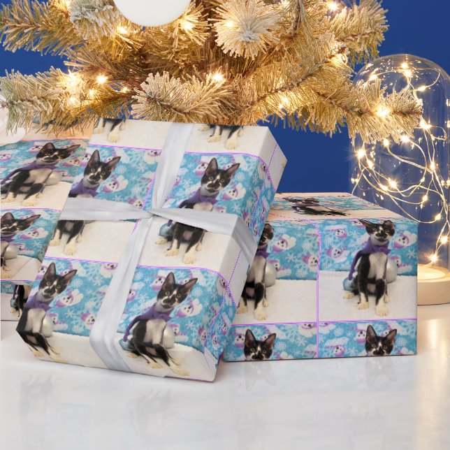 Papier Cadeau Papier d'enrobage de Noël de chat avec étendard Co (Vacances)