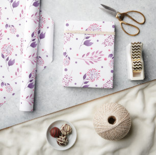 Papier Cadeau Papier d'enrobage Mariage aux jolies fleurs violet