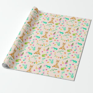 Papier Cadeau Papier d'enrobage Motif Cute Llama et Cactus