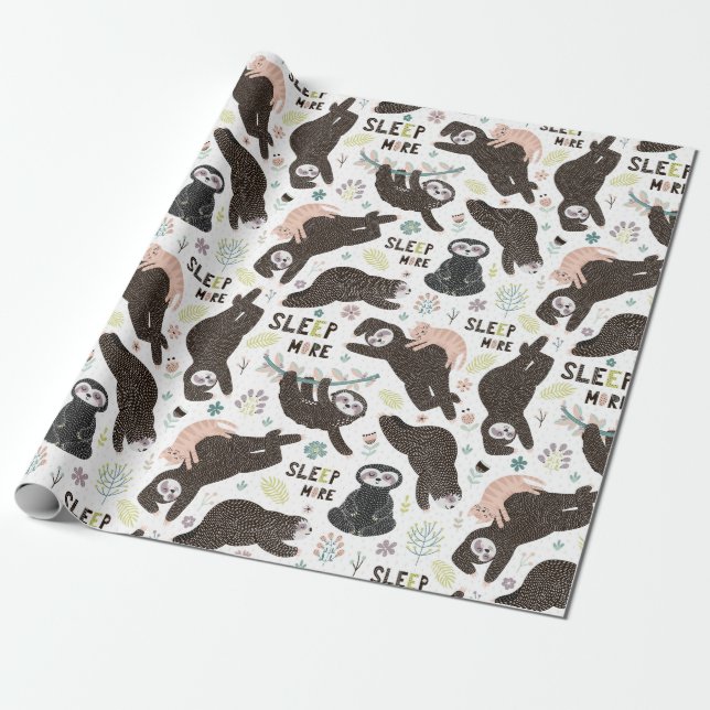 Papier Cadeau Papier d'enrobage Motif Sloth (Déroulé)