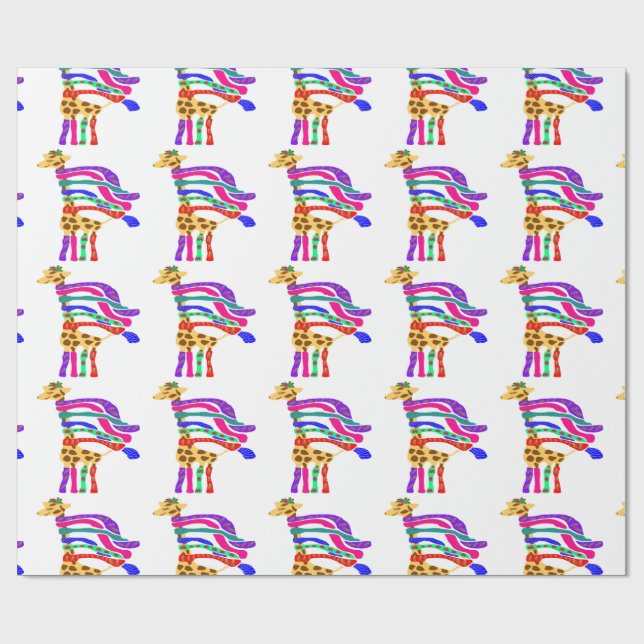 Papier Cadeau Papier d'enveloppe de girafe de Noël heureux (Plat)