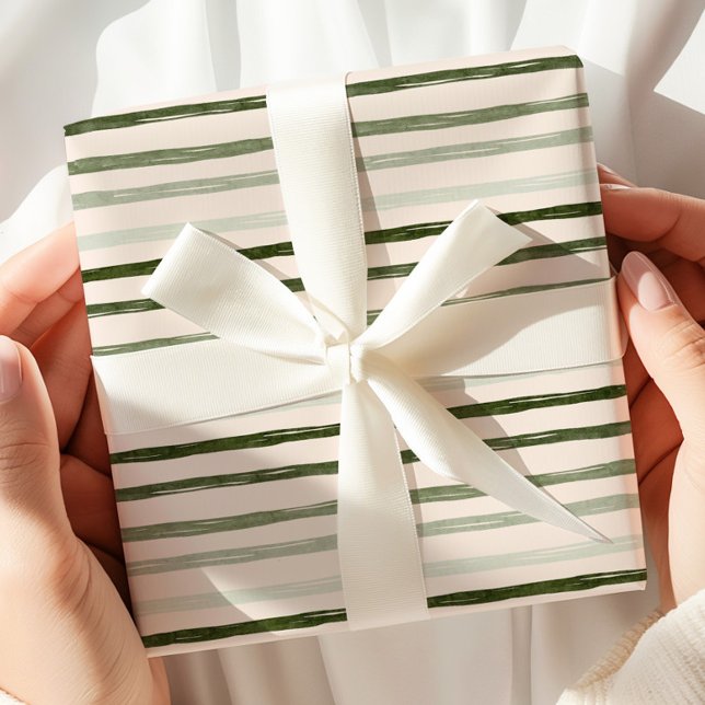 Papier Cadeau Papier d'enveloppement à bande verte aquarelle (Créateur téléchargé)