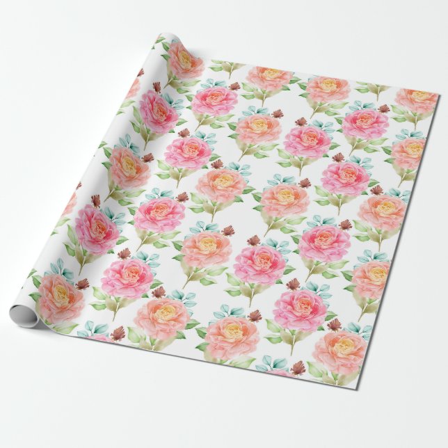 Papier Cadeau Papier d'enveloppement à motif floral (Déroulé)