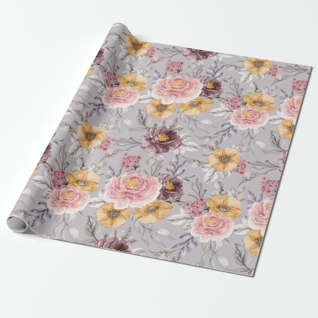 Papier Cadeau Papier d'enveloppement à motif floral (Déroulé)