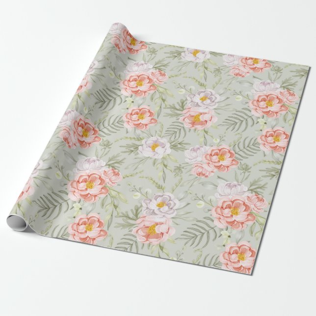Papier Cadeau Papier d'enveloppement à motif floral (Déroulé)