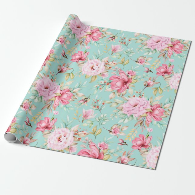 Papier Cadeau Papier d'enveloppement à motif floral (Déroulé)
