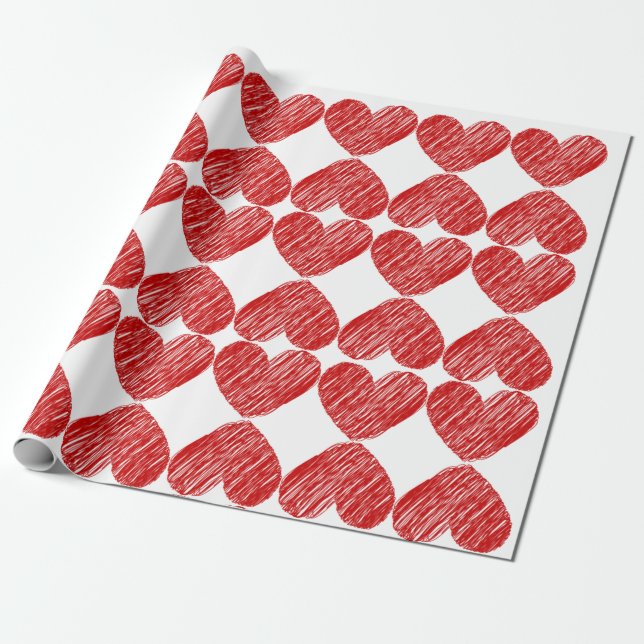Papier Cadeau Papier d'enveloppement à motifs de coeur rouge (Déroulé)