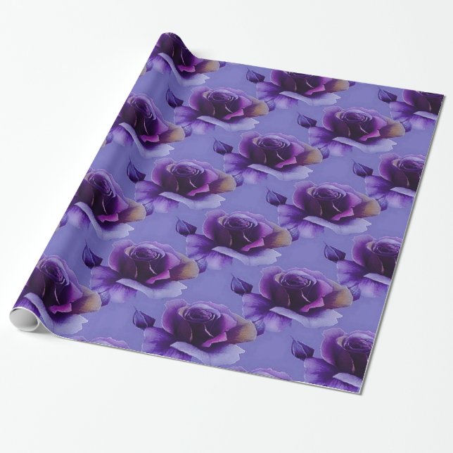 Papier Cadeau Papier d'enveloppement à motifs floraux Rose viole (Déroulé)