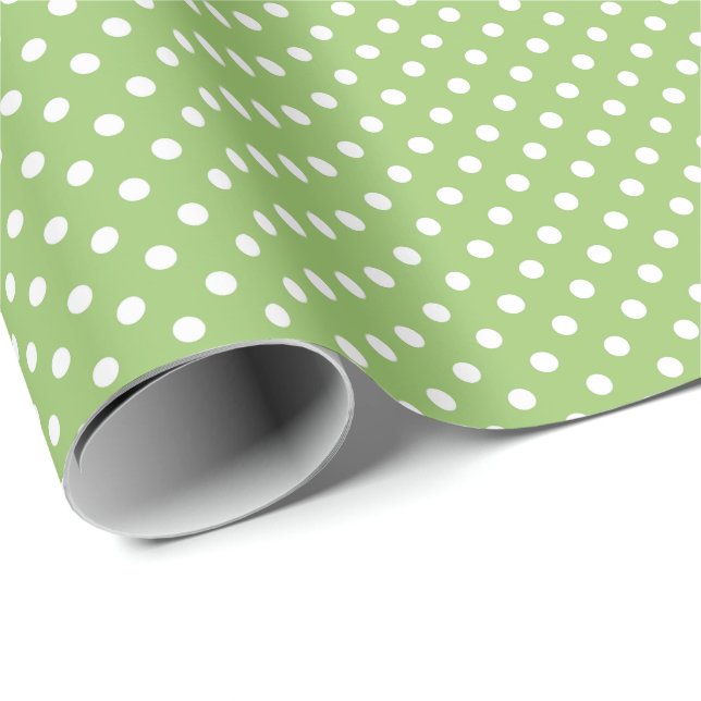 Papier Cadeau Papier d'enveloppement à points Polka vert et blan (Coin rond)