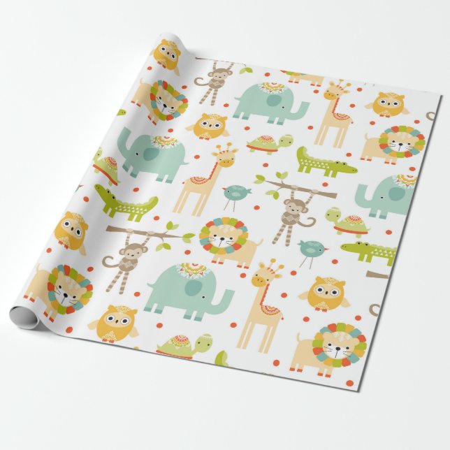 Papier Cadeau Papier d'enveloppement animal de la jungle mignonn (Déroulé)