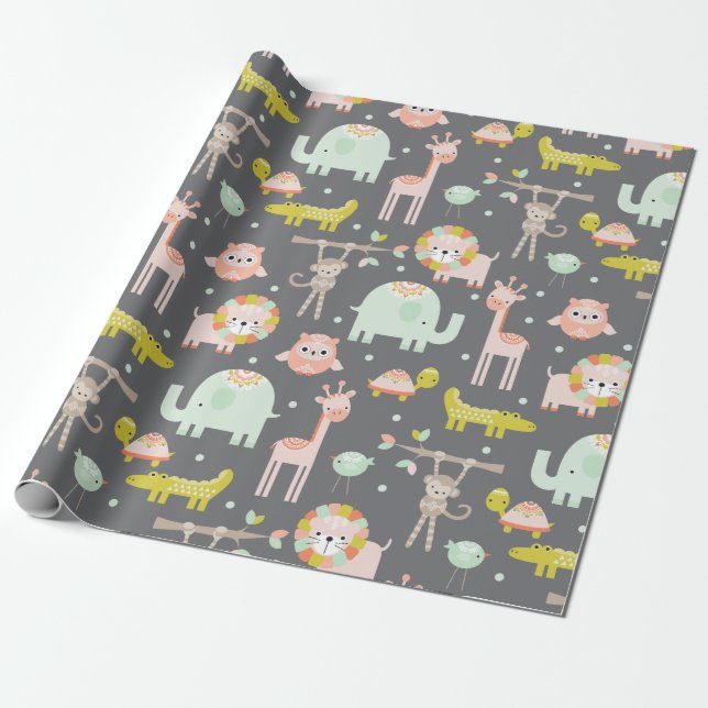 Papier Cadeau Papier d'enveloppement animal de la jungle moderne (Déroulé)