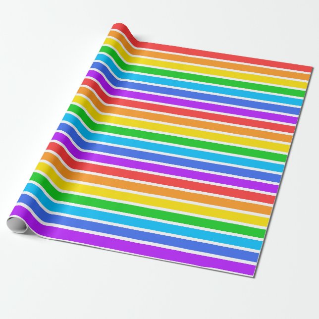 Papier Cadeau Papier d'enveloppement arc-en-ciel et bandes blanc (Déroulé)