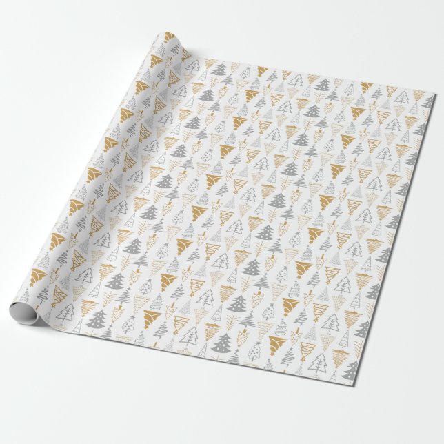 Papier Cadeau Papier d'enveloppement Argent et Arbre de Noël Or (Déroulé)