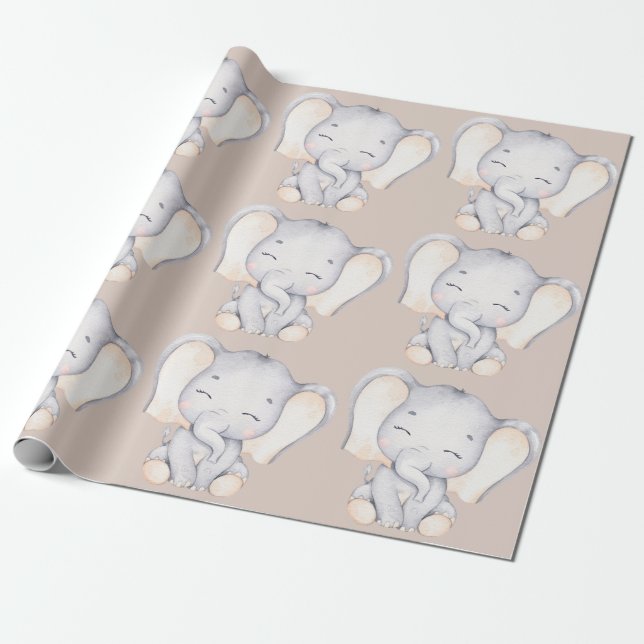 Papier Cadeau Papier d'enveloppement Baby shower éléphant bébé (Déroulé)